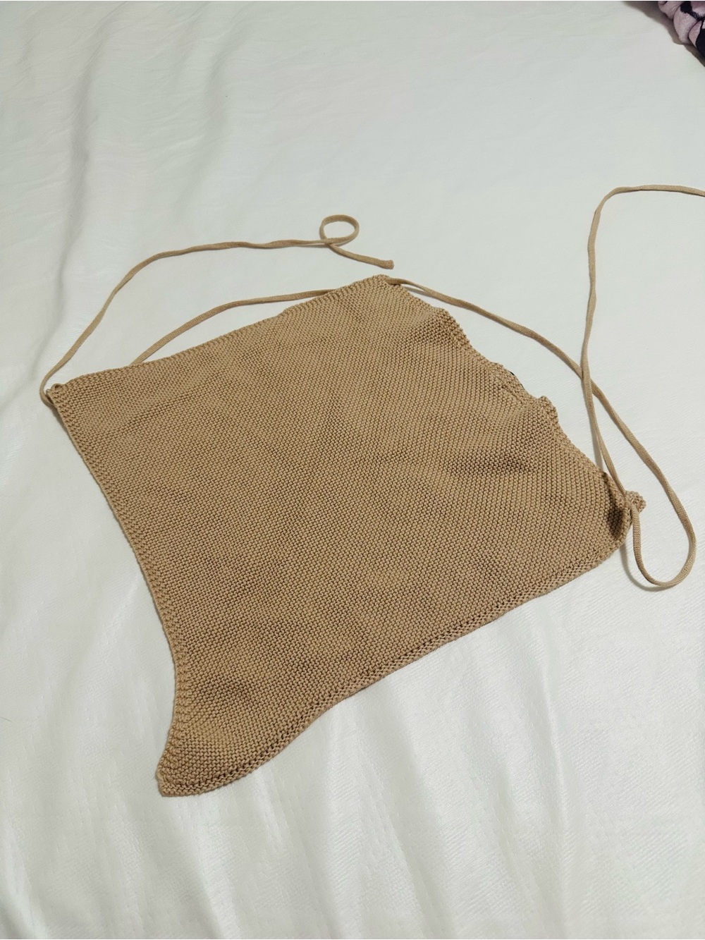 Knit Tie-Back Crop Top in Tan - Picture 5 of 8